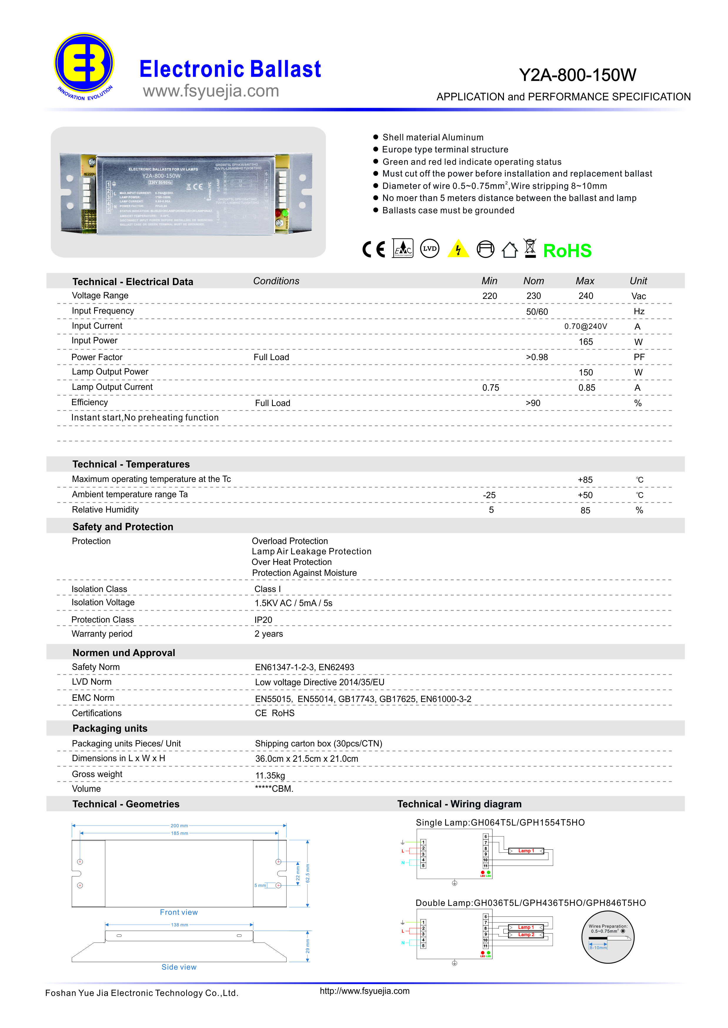 Y2A-800-150W A1.0